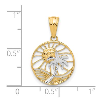 14K Yellow Gold Ocean Palm Tree Round Pendant – view 5