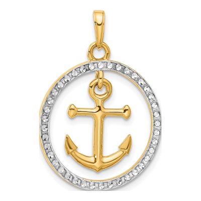 14K Yellow Gold Diamond-Cut Anchor Pendant