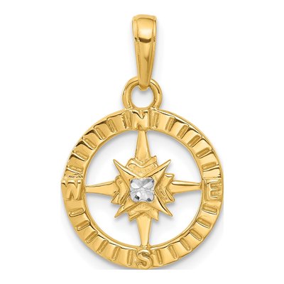 14K Yellow Gold Diamond-Cut Compass Pendant