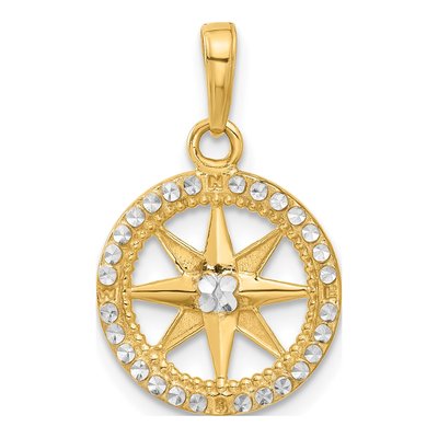 14K Yellow Gold Diamond-Cut Compass Pendant