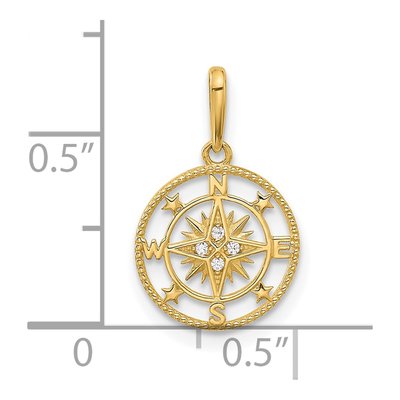 14K Yellow Gold CZ Compass Pendant – view 5