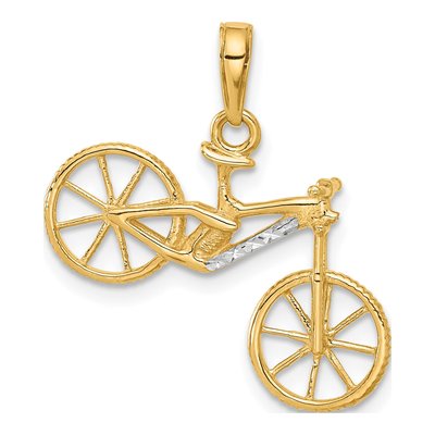 14K Yellow Gold Diamond-Cut 3D Bicycle Pendant