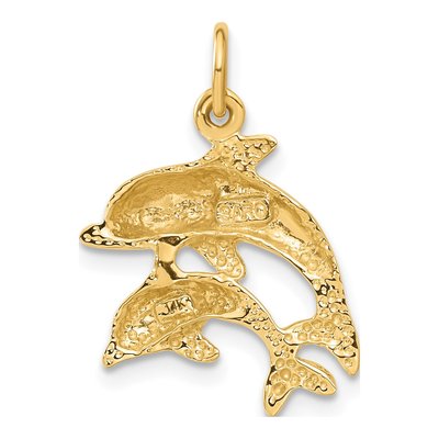 14K Yellow Gold Dolphin Pair Pendant – view 4