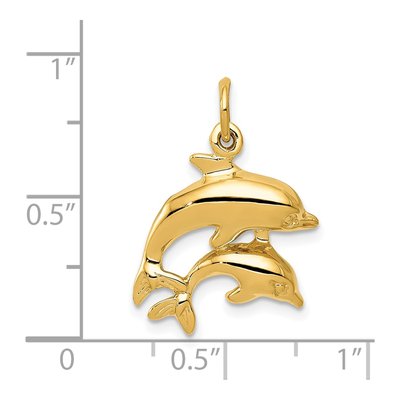 14K Yellow Gold Dolphin Pair Pendant – view 5