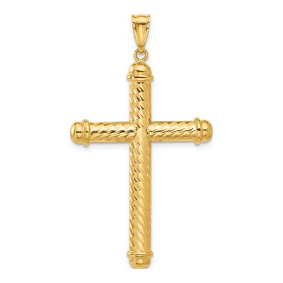 14K Yellow Gold Diamond-Cut Cross Pendant