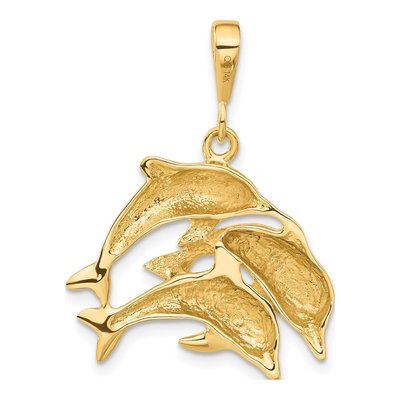 14K Yellow Gold Three Dolphin Pendant – view 4
