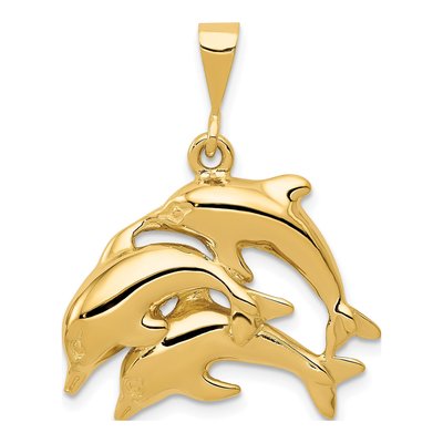 14K Yellow Gold Three Dolphin Pendant