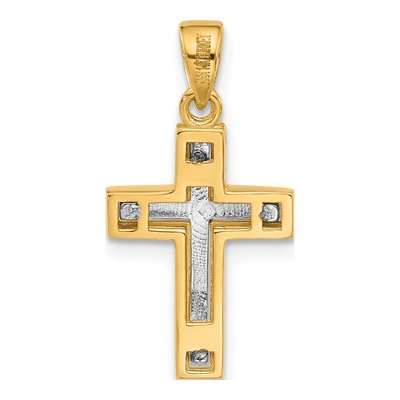 14K Two-Tone Gold Diamond-Cut Cross Pendant – view 4