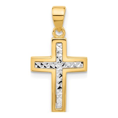 14K Two-Tone Gold Diamond-Cut Cross Pendant