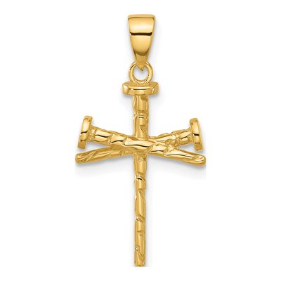 14K Yellow Gold Nails Cross Pendant