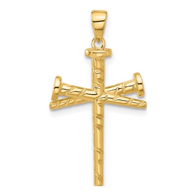 14K Yellow Gold Nails Cross Pendant