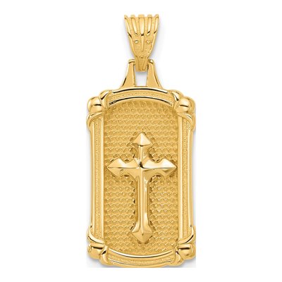 14K Yellow Gold Dog Tag Cross Pendant
