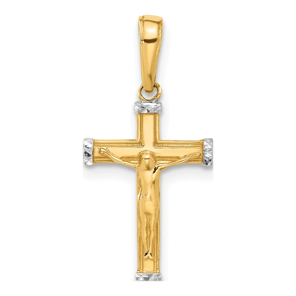 14K Yellow Gold Diamond-Cut Crucifix Cross Pendant