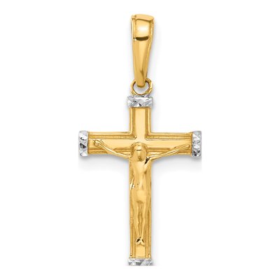 14K Yellow Gold Diamond-Cut Crucifix Cross Pendant