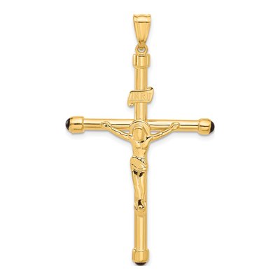 14K Yellow Gold Onyx Crucifix Pendant