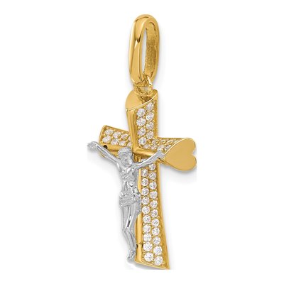 14K Two-Tone Gold CZ Crucifix Pendant – view 5
