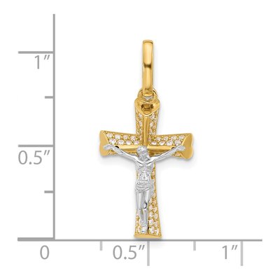 14K Two-Tone Gold CZ Crucifix Pendant – view 6
