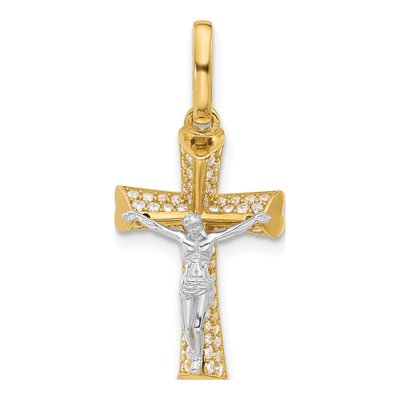 14K Two-Tone Gold CZ Crucifix Pendant