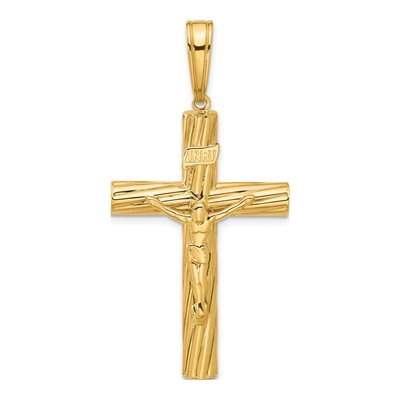 14K Yellow Gold Textured Crucifix Pendant