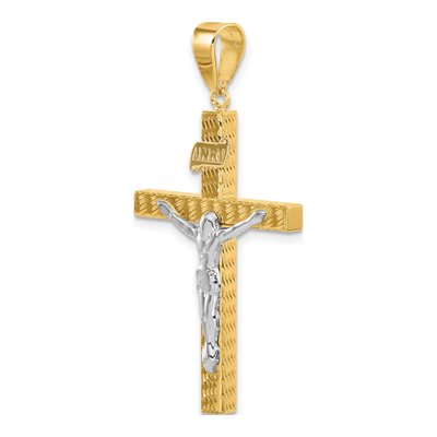 14K Two-Tone Gold Diamond-Cut Crucifix Pendant – view 5