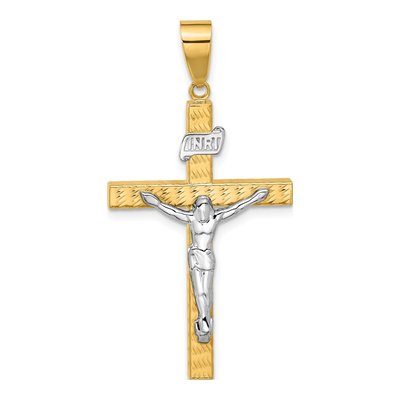 14K Two-Tone Gold Diamond-Cut Crucifix Pendant