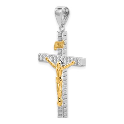 14K Two-Tone Gold Diamond-Cut Crucifix Pendant – view 5