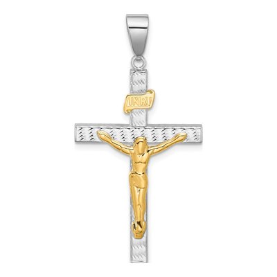 14K Two-Tone Gold Diamond-Cut Crucifix Pendant
