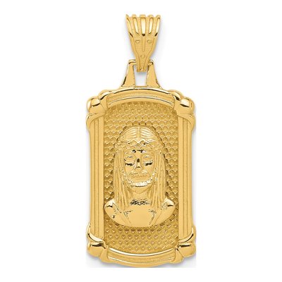 14K Yellow Gold Dog Tag Jesus Pendant