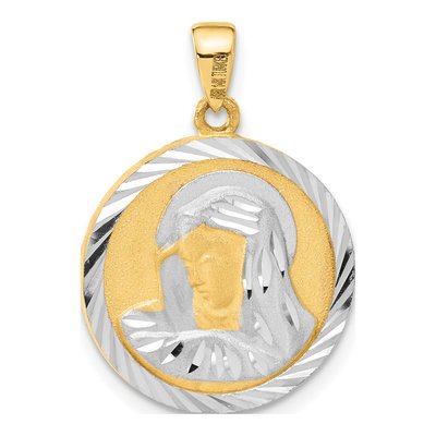 14K Yellow & Rhodium With White Satin And D/C Reversible Mary / Jesus Pendant – view 4