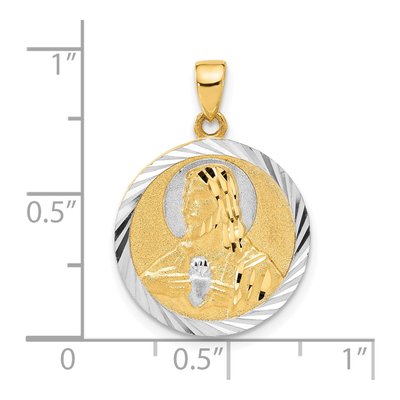 14K Yellow & Rhodium With White Satin And D/C Reversible Mary / Jesus Pendant – view 5