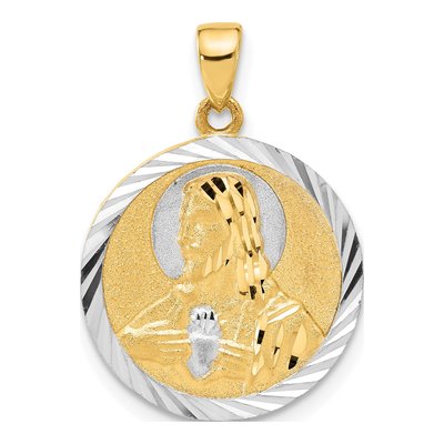 14K Yellow & Rhodium With White Satin And D/C Reversible Mary / Jesus Pendant