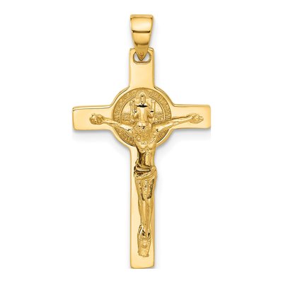 14K Yellow Gold Crucifix St Benedict Pendant
