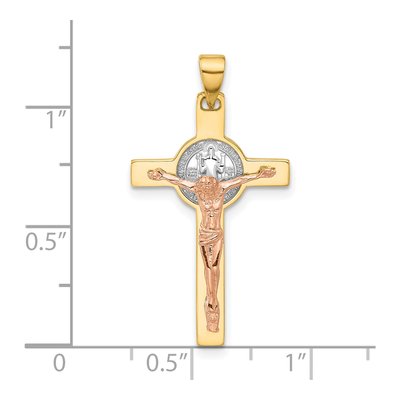 14K Two-Tone Gold Crucifix St Benedict Pendant – view 5