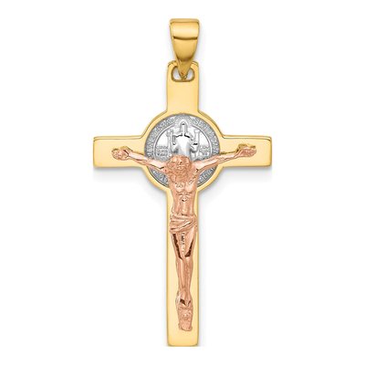 14K Two-Tone Gold Crucifix St Benedict Pendant
