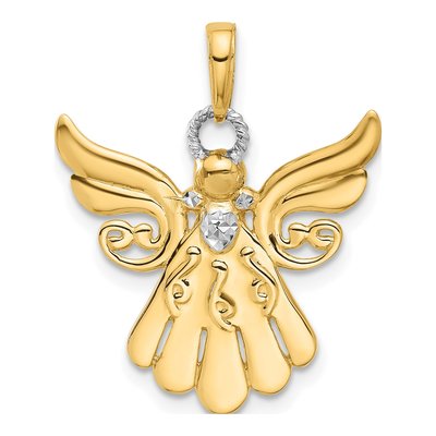 14K Yellow Gold Diamond-Cut Angel Pendant
