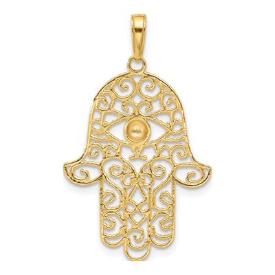 14K Yellow Gold Diamond-Cut Hamsa Pendant – view 4