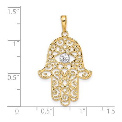 14K Yellow Gold Diamond-Cut Hamsa Pendant – view 5