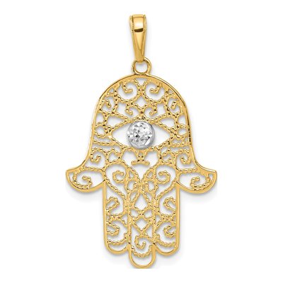 14K Yellow Gold Diamond-Cut Hamsa Pendant