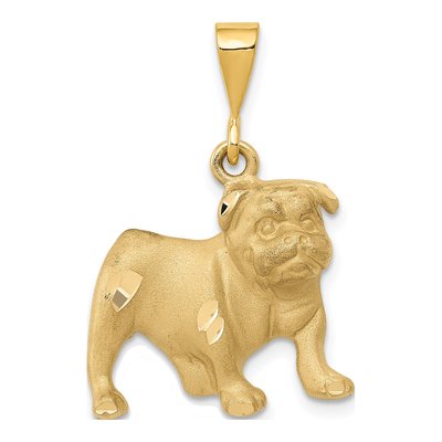 14K Yellow Gold Diamond-Cut Bulldog Pendant