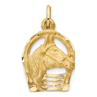 14K Yellow Gold Horse Head Horseshoe Charm