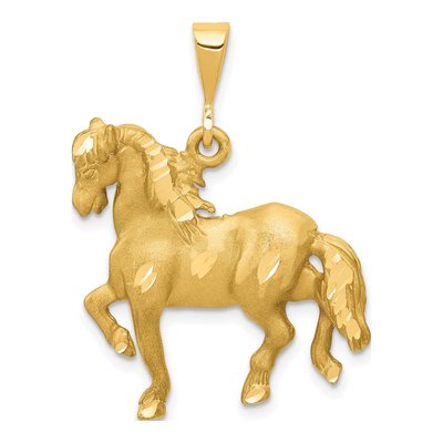 14K Yellow Gold Diamond-Cut Horse Pendant