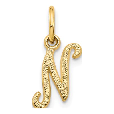 14K Yellow Gold Script Letter N Charm