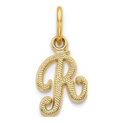 14K Yellow Gold Script Letter R Charm