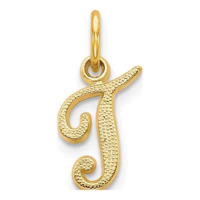 14K Yellow Gold Script Letter T Charm