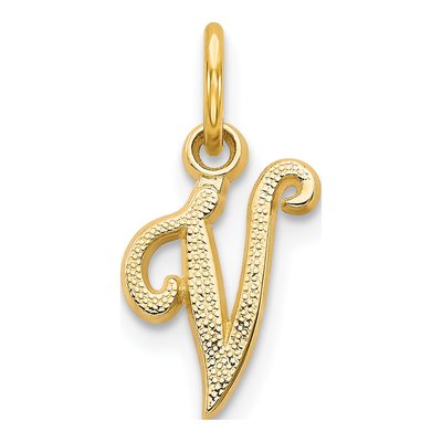 14K Yellow Gold Script Letter V Charm