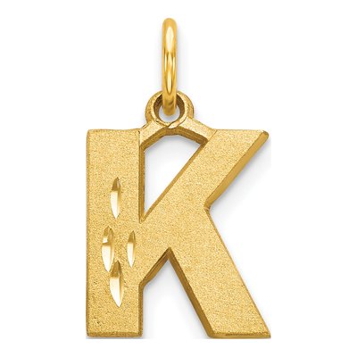 14K Yellow Gold Diamond-Cut Letter K Charm
