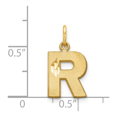 14K Yellow Gold 14Ky Satin Diamond-Cut Letter R Initial Charm – view 5