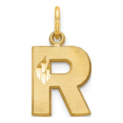 14K Yellow Gold 14Ky Satin Diamond-Cut Letter R Initial Charm