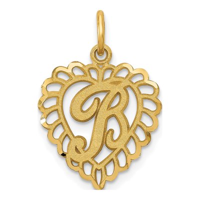 14K Yellow Gold Heart Letter B Charm
