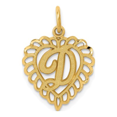14K Yellow Gold Heart Letter D Charm